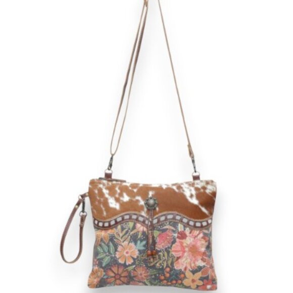 Myra Bag Leather & Hairon Wristlet Crossbody Bag "Dusa" - New - Picture 5 of 15